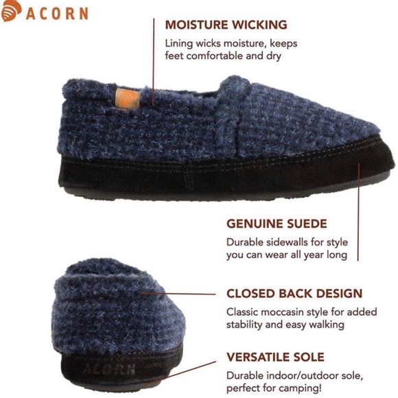 Acorn Unisex-Kid's Moc Slipper Blue Fabric Microfleece Lined Hard Sole size 3-4 - Picture 5 of 8